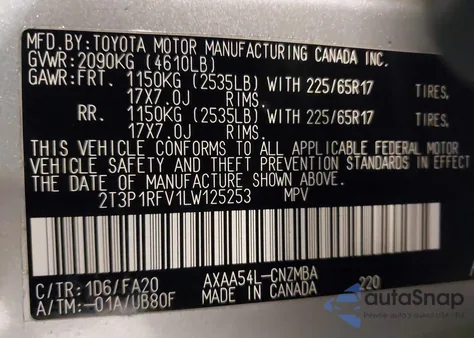 2020 Toyota Rav4 Xle z USA, uszkodzony, nr VIN 2T3P1RFV1LW125253